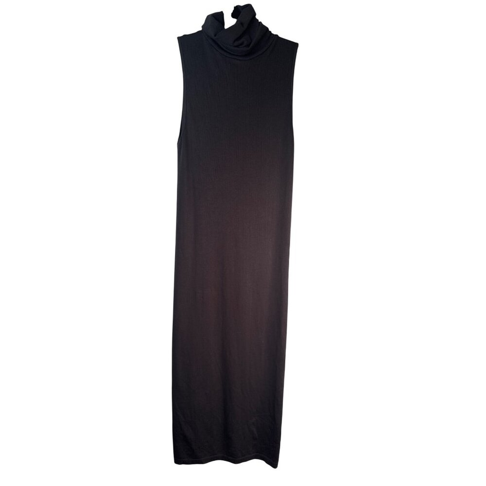 ZARA Sleek Deep Small  Brown Turtleneck Midi Bodycon Dress Stretch Fabric - Picture 3 of 14